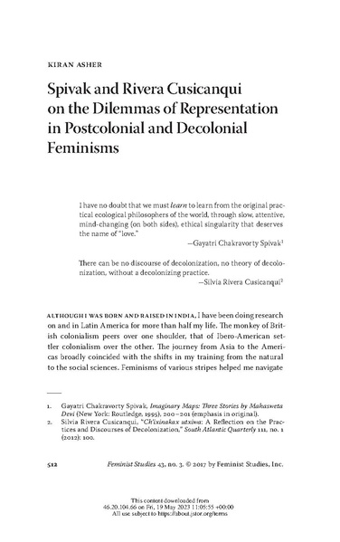 ملف:Spivak and Rivera Cusicanqui on the Dilemmas of Representation in Postcolonial and Decolonial Feminisms.pdf